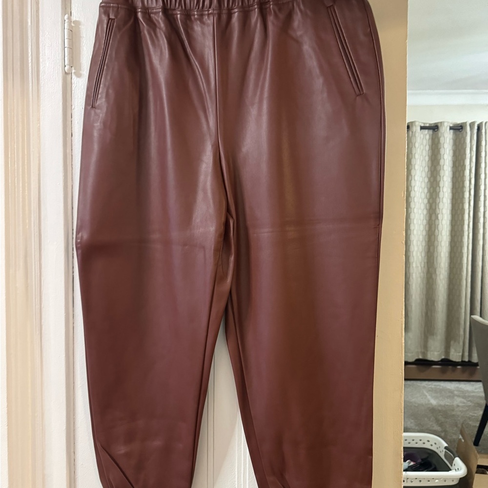 INC faux brown leather joggers